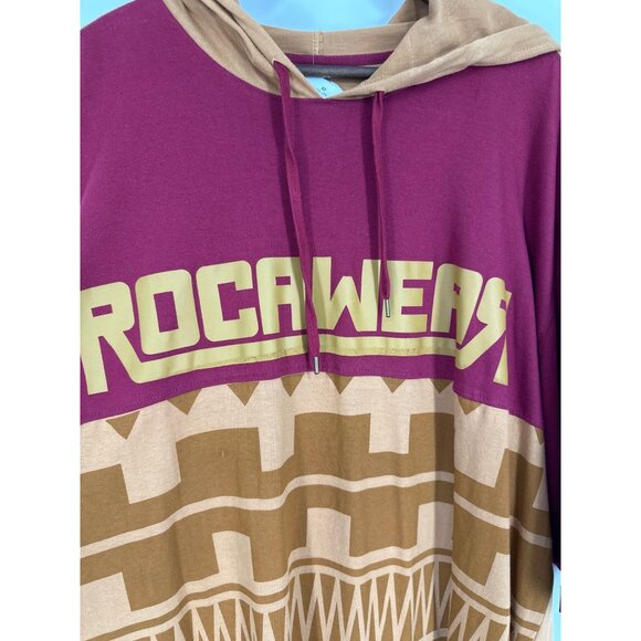 Rocawear Mens 4X Hooded Long Sleeve Shirt Burgundy & Tan Geometric PatternMens 4 - Picture 2 of 7